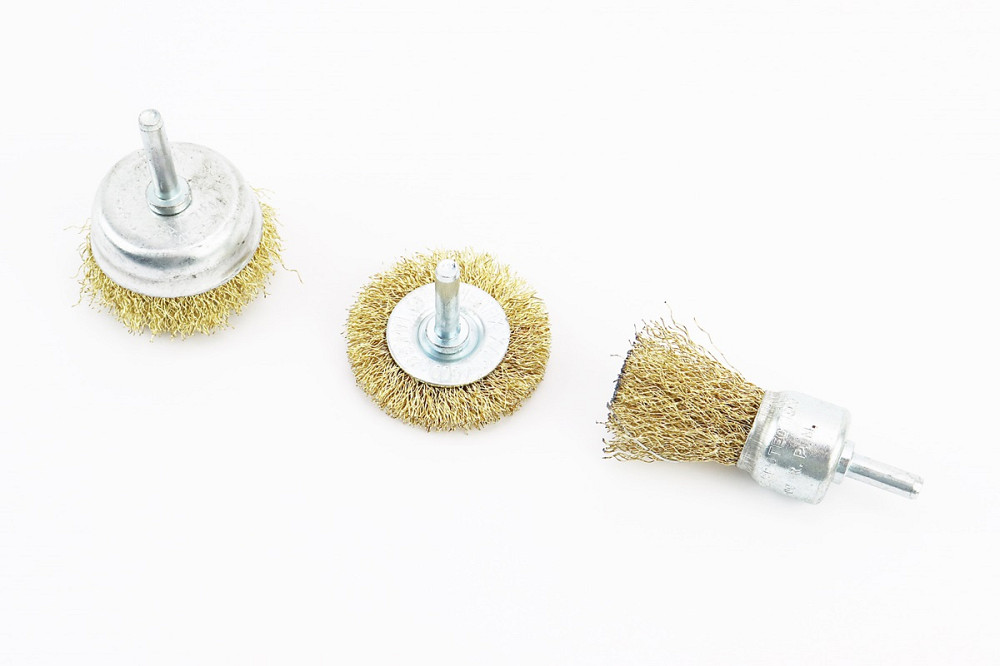 Набір щіток 3шт - торц./диск. зі стрижнем 1/4" D-25/50//50мм з латунованого рифленого дроту 19-9300 Київ - фото 1