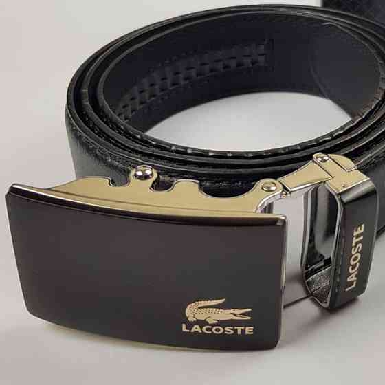Ремень мужской из эко кожи Lacoste Лакоста автоматический, пояс в подарочной коробке, черный MasterSem Киев
