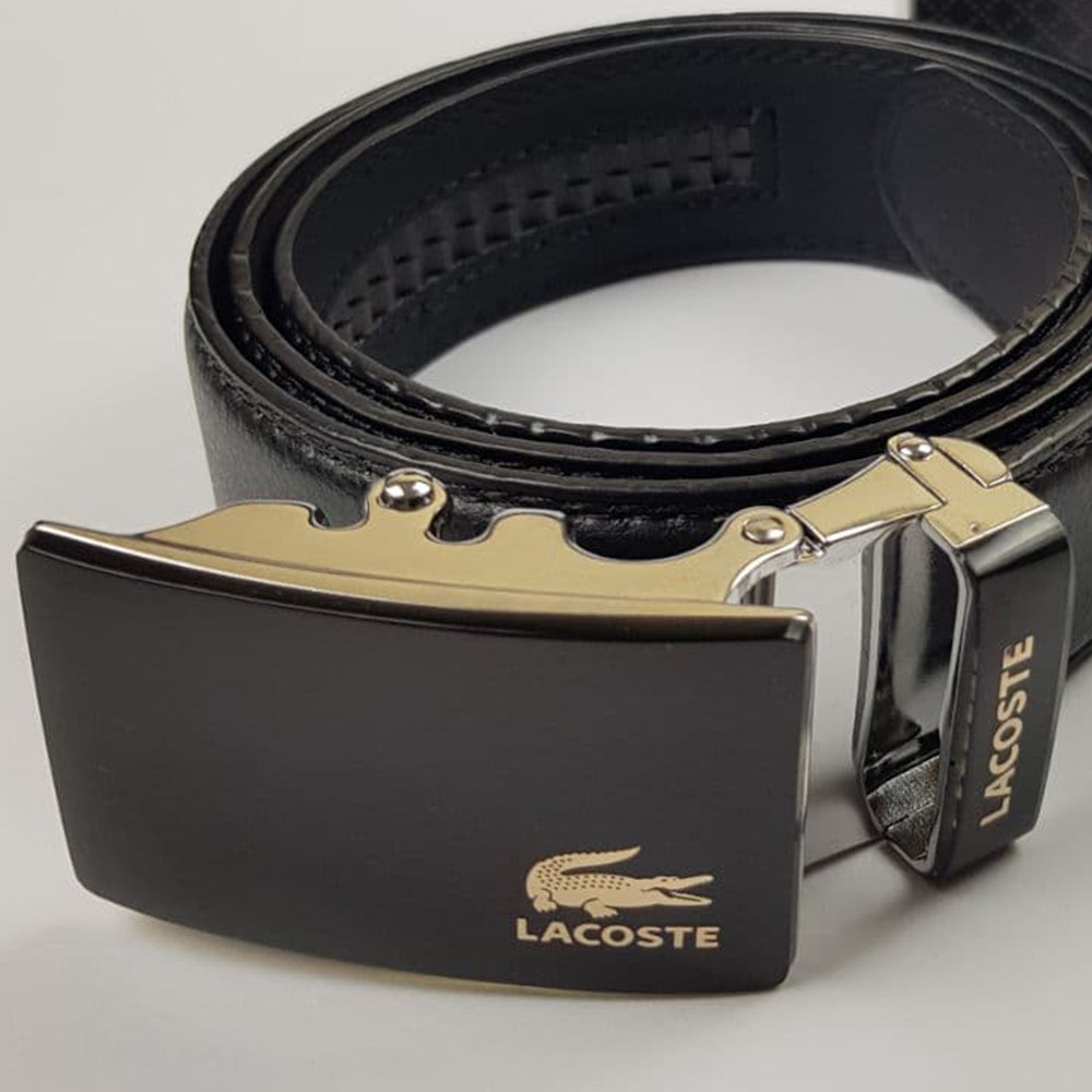Ремінь чоловічий з еко шкіри Lacoste Лакоста автоматичний, пояс у подарунковій коробці, чорнийMasterSem Київ - фото 2