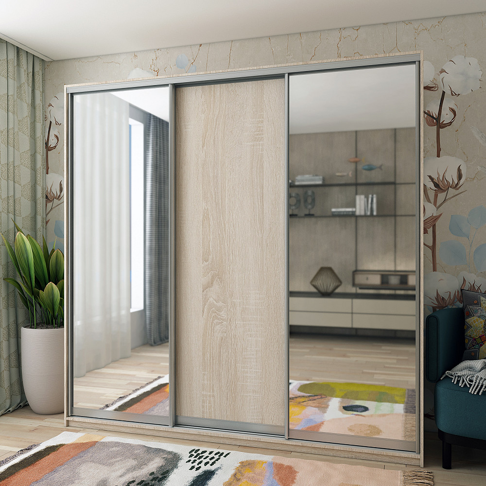 Шкаф-купе трехдверный Doros Сити Лайт 225х60х225 см Дуб сонома/2 Зеркала (DRS-011097) Днепр - изображение 1