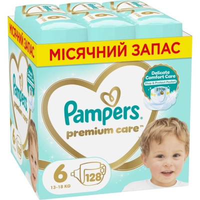 Підгузки Pampers Premium Care Розмір 6 (13-18 кг) 128 шт (8700216423700) Вінниця - фото 1