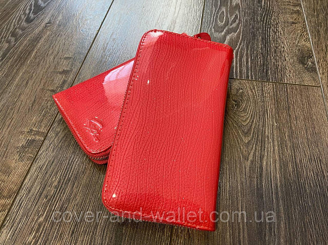 Лаковый женский кошелек на молнии цвет коралловый MD Киев - изображение 6