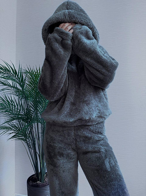 Теплый женский плюшевый костюм двойка плюшевый двухсторонний мех Графит Одесса - изображение 9