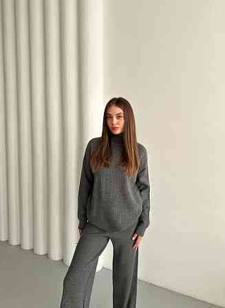 Женский теплый базовый костюм двойка мелкая машинная вязка Антрацит Одесса