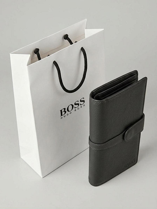 Чоловіче шкіряне портмоне на кнопці Boss (7706) Київ - фото 9