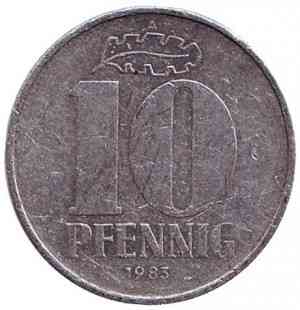 Монета 10 пфеннигов. 1971,83 год, ГДР. (Г) Полтава
