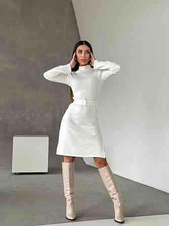 Женское стильное теплое и удобное платье с разрезами в длине миди турецкое двухстороннее ангора люкс Молочный, 42/44 Одесса