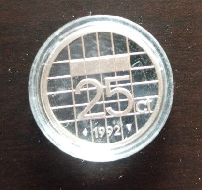 Монета 25 центов. 1992 год, Нидерланды. (капсула) ПРУФ Полтава - изображение 1