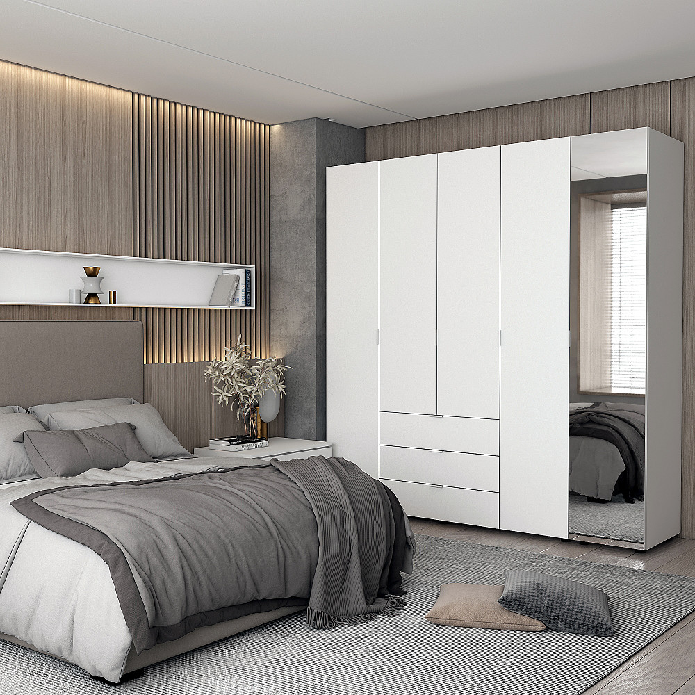 Комплект шаф для одягу Doros Гелар (2 шт.) 194х49,5х203,4 см Дзеркало/Білий (DRS-011137) Дніпро - фото 1