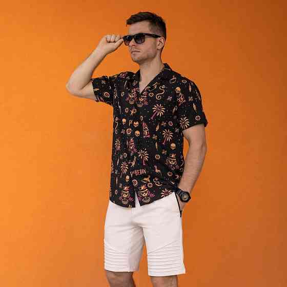 Мужская рубашка c коротким рукавом черная Pobedov Totem Киев