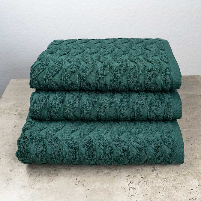 Комплект махрових рушників Жакардових Хвиля 3шт GM Textile 50х90см, 50х90см, 70х140см 500г/м2 (Зелен Суми - фото 1