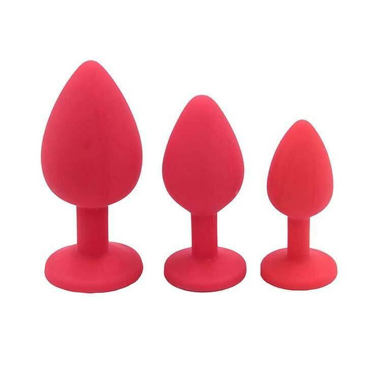 Набір силіконових анальних пробок з кристалом - Червоний - 3 шт (S/M/L) - Анальні іграшки Вінниця - фото 1
