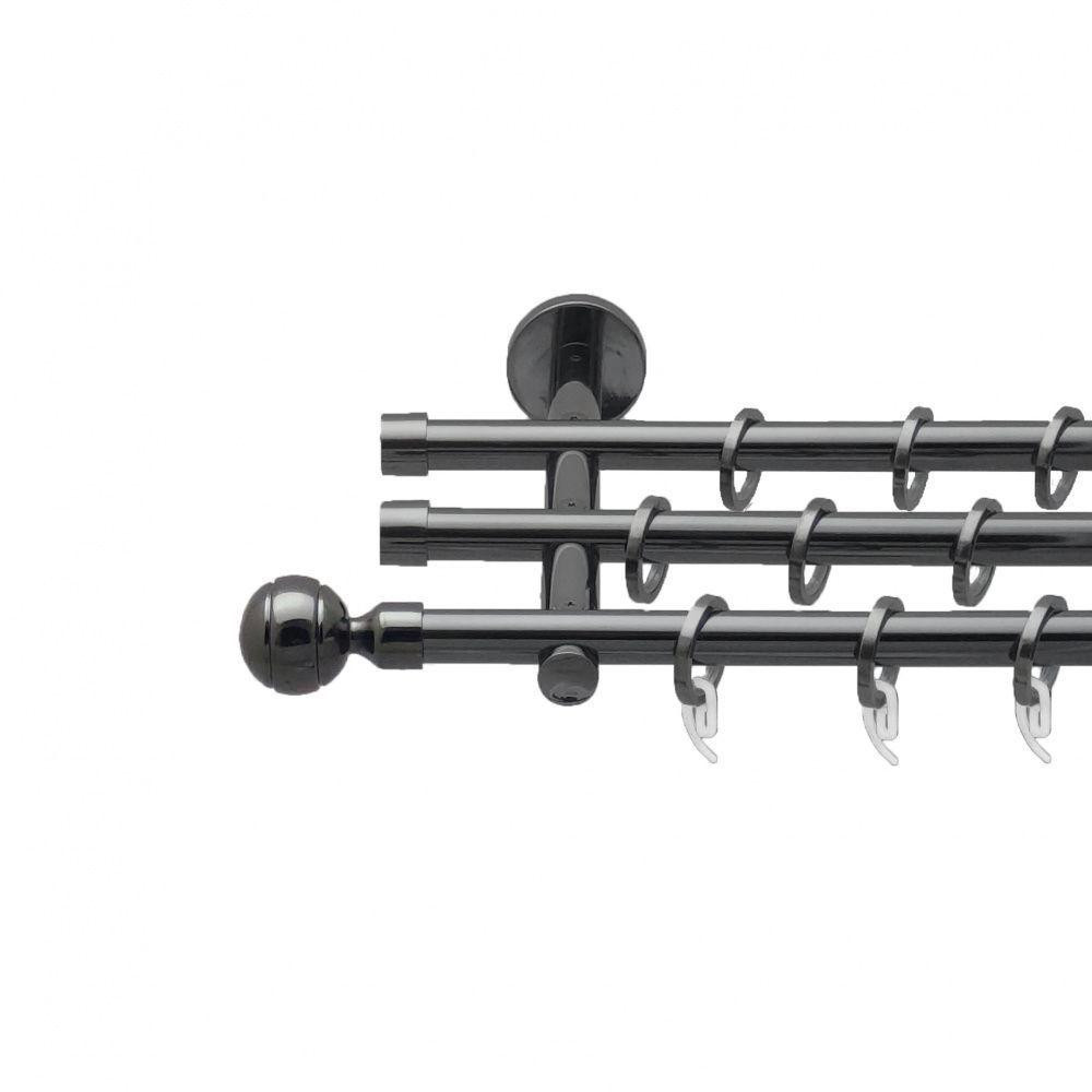 Карниз Orvit Паола металевий трирядний циліндр (20 см) гладка труба кільце фасонне металеве  Онікс 16\16\16 мм 240 см (4763425) Львів - фото 1