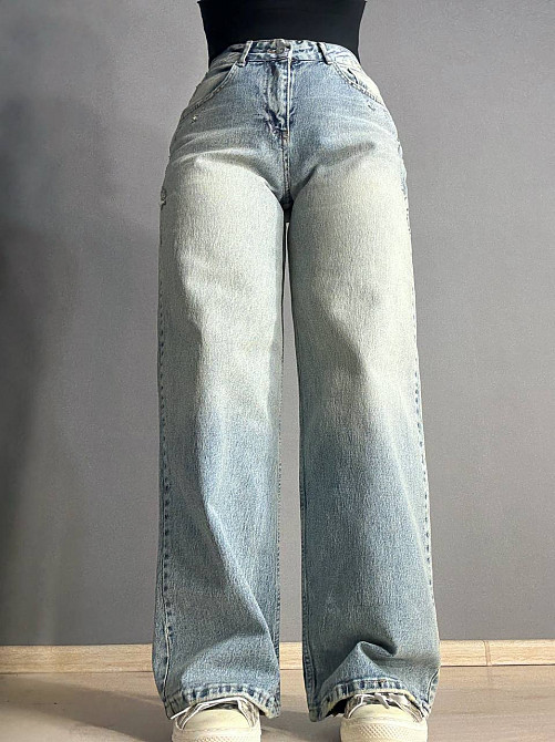 Джинсы женские I8 51777 широкие скейтер baggy с потертостями голубые, голубой, 25, 25, 65 см, 95 см Одесса - изображение 4