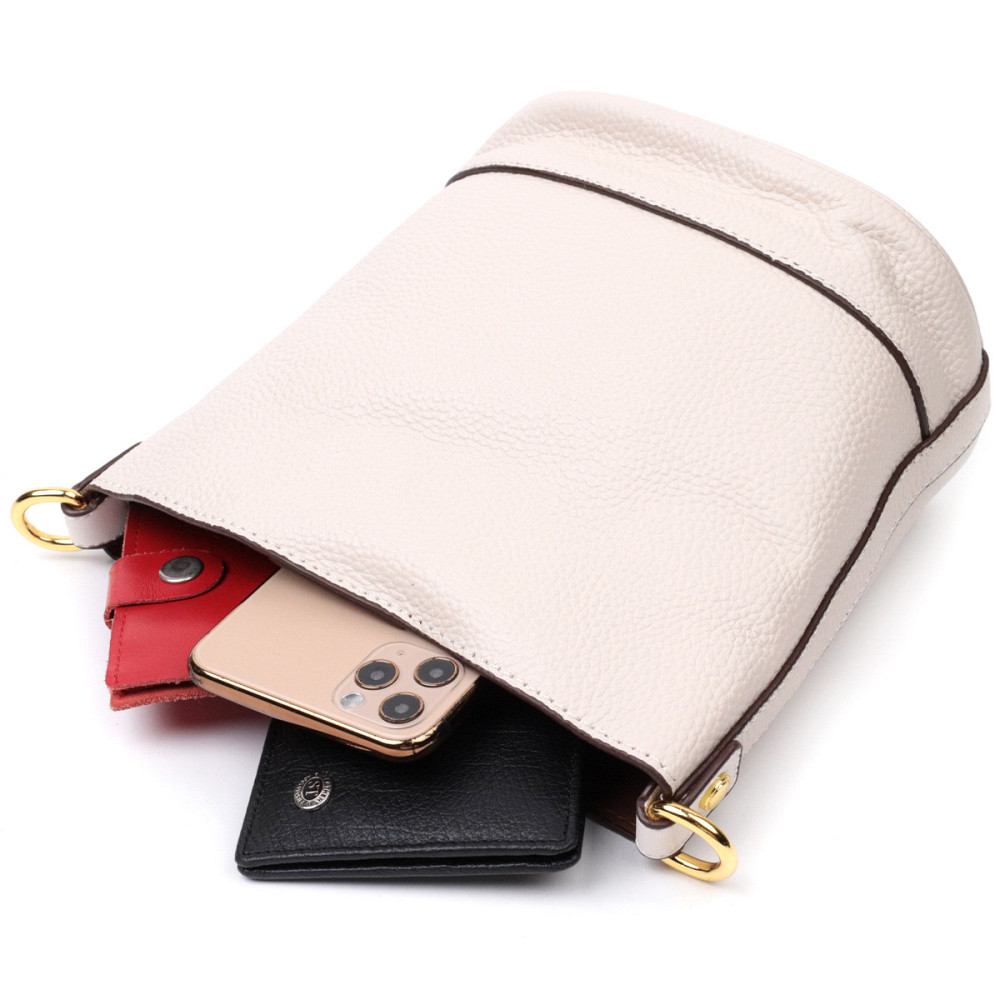 Компактна сумка жіноча з автономною косметичкою всередині з натуральної шкіри Vintage 22365 Біла Київ - фото 8