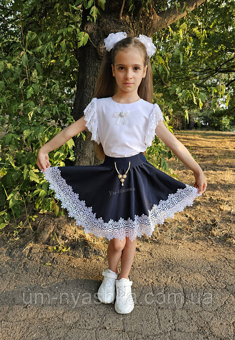 Комплект школьной формы блузка короткий рукав и юбочка с кружевом 116-134 Кривой Рог - изображение 4