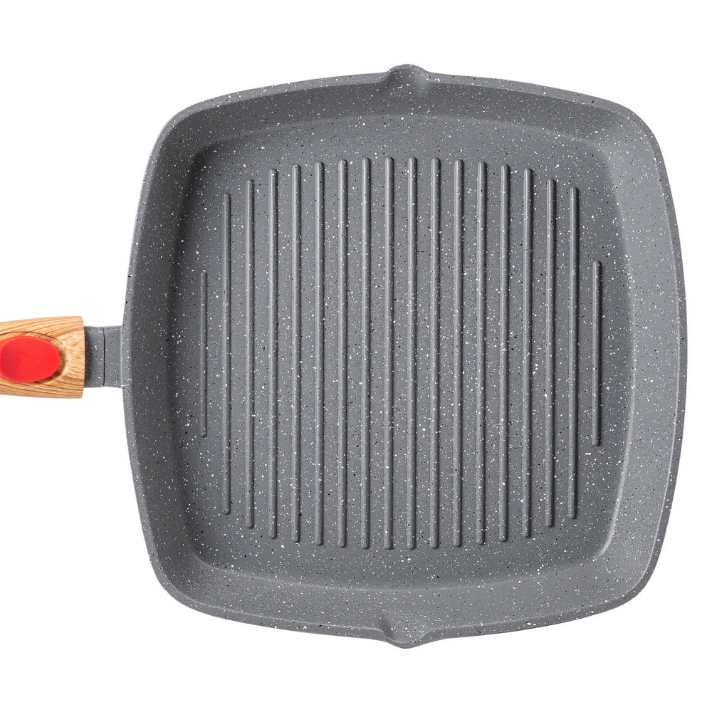 Сковорода-гриль 28 см с крышкой, квадратная, серый цвет Киев - изображение 8