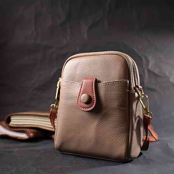 Сучасна сумка трапеція для жінок з натуральної шкіри Vintage 22271 Бежева Київ