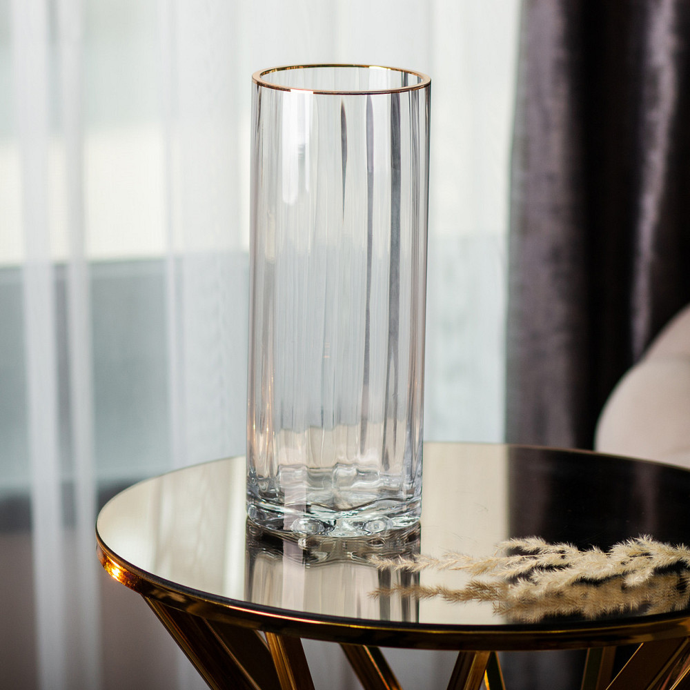 Декоративна ваза для квітів із прозорого скла із золотою окантовкою 25 см HP-1707 Коломия - фото 3