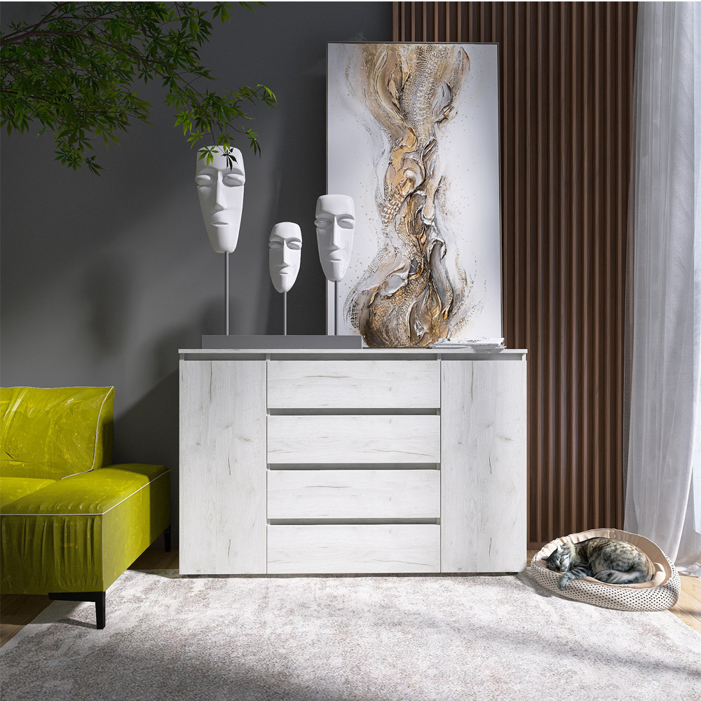 Комод Эверест КЛ-4 Лайт (телескопические) 140х38х93 см Дуб Крафт белый (DTM-071077) Львов - изображение 1