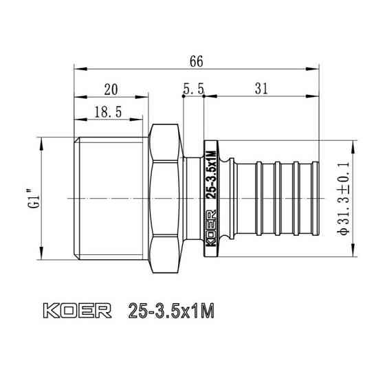 Перехідник з ЗР Koer KA.A10M-25 - 25(3.5mm) x 1"M (KR4854) Київ