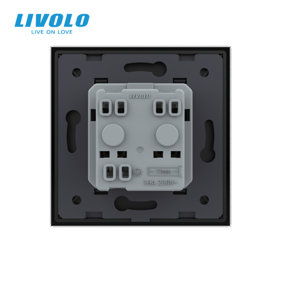 Електрична розетка вологозахисна з кришкою IP44 з заземленням, LIVOLO, чорна, скляна рамка, шторки, 250В 16А (VL-C7C1EUWF-12) Коломыя