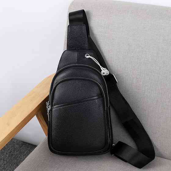 Сумка-слинг мужская черная через плече из натуральной кожи TIDING BAG A25F-515-1A Каменское
