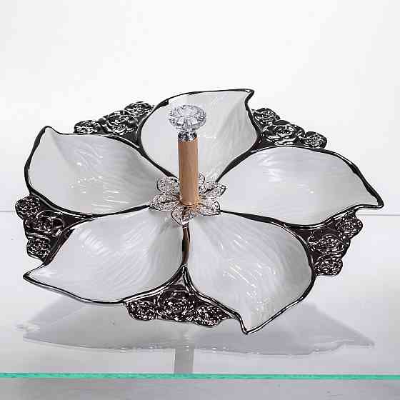 Yiwu Менажниця порцелянова на 5 секцій для закусок тарілка менажниця 30×30×13 (см) Білий з сріб Коломия