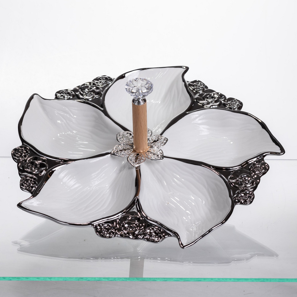 Yiwu Менажниця порцелянова на 5 секцій для закусок тарілка менажниця 30×30×13 (см) Білий з сріб Коломия - фото 1