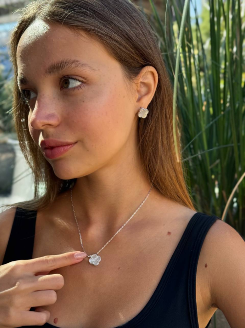 Van Cleef набор 3 предмета - сережки, подвеска, браслет / натуральний перламутр / белое золото Одесса - изображение 1