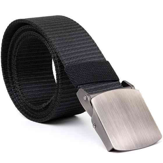 Текстильний ремінь з сріблястою пряжкою Vintage 20541 Чорний Київ