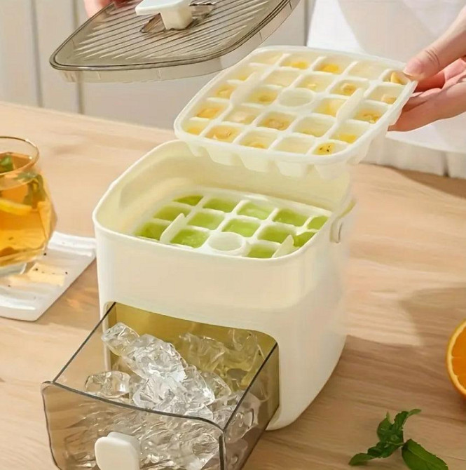 Форма для льда с крышкой и лопаткой 50 кубиков, ледогенератор, контейнер для хранения, двухъярусная  Киев - изображение 2