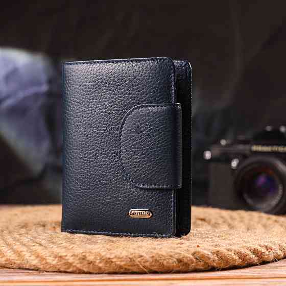 Цікавий вертикальний гаманець із натуральної шкіри Синій (CANPELLINI) Київ