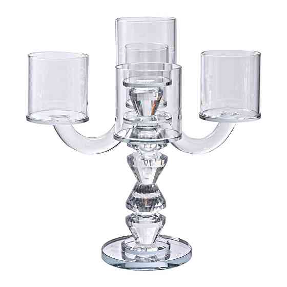 Канделябр на 5 свічок 19×19×24 см підсвічник декоративний скляний на ніжці прозорий HP-4-31 Київ