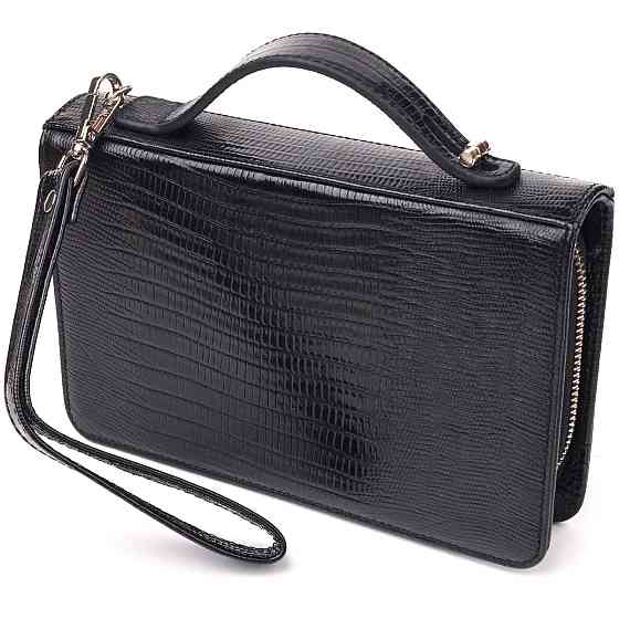 Незвичайна чоловіча барсетка на два відділення з натуральної фактурної шкіри з тисненням під рептилію CANPELLINI 21571 Чорна Київ