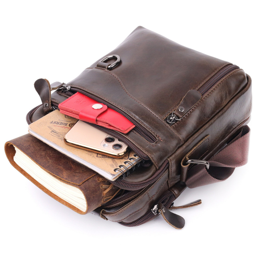 Практичная мужская сумка Vintage 20824 кожаная Коричневый Киев - изображение 8