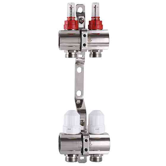 Колектор з вимірювачем витрат, регуляторами та кріпленням ECO 001D 1″x2 (000009825) Київ