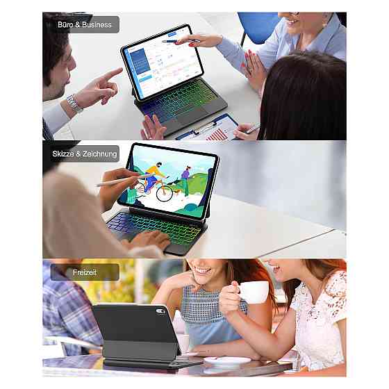 Клавіатура чохол-клавіатура для iPad 10 10.9 і A16 11 Bluetooth трекпад підсвітка RGB магнітна підставка QWERTZ чорна Київ