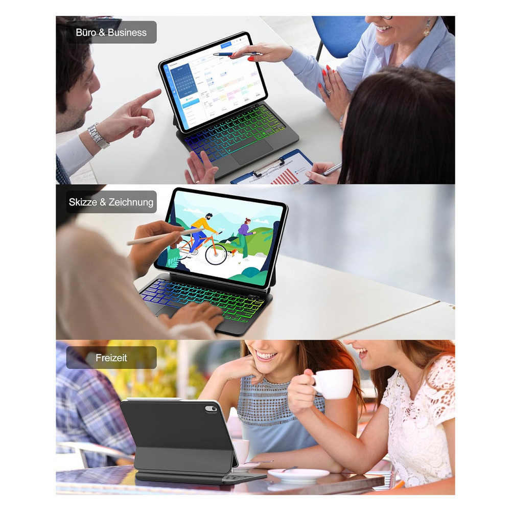 Клавіатура чохол-клавіатура для iPad 10 10.9 і A16 11 Bluetooth трекпад підсвітка RGB магнітна підставка QWERTZ чорна Київ - фото 3