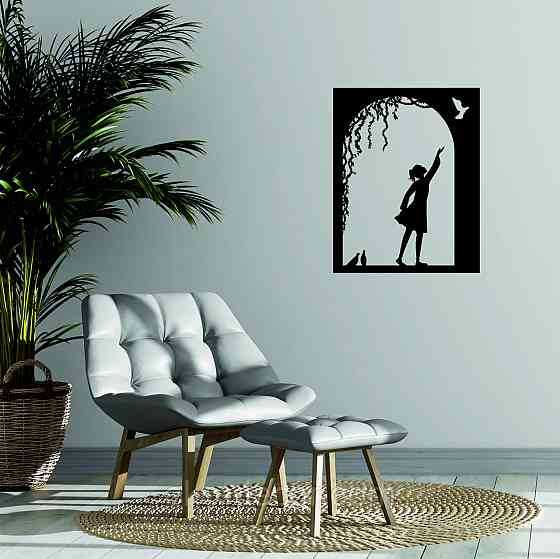 Декоративное настенное Панно «Девочка и голубь» Декор на стену 110*86 см, Черный Киев