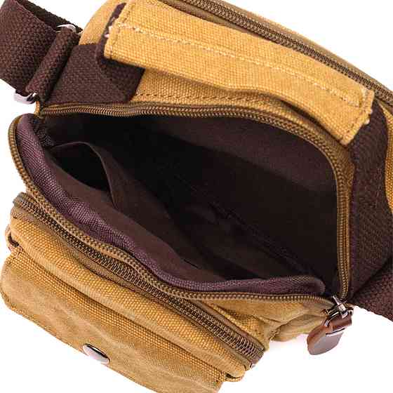 Отличная небольшая мужская сумка из плотного текстиля Vintage 22222 Песочный Киев