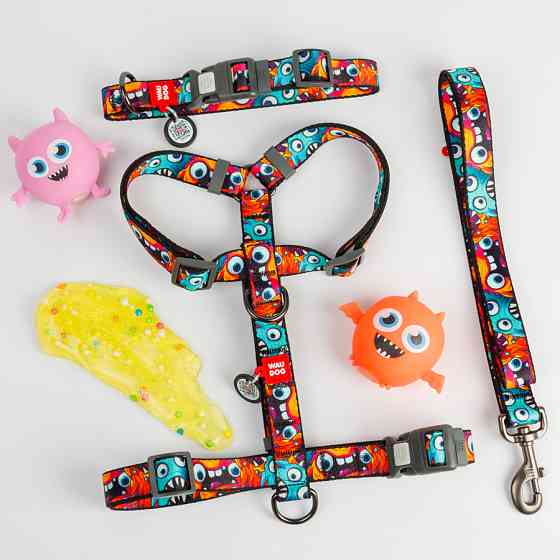Повідець для собак нейлоновий WAUDOG Nylon, малюнок "Зубасті монстри", M, Ш 20 мм, Дов 122 см Коломия