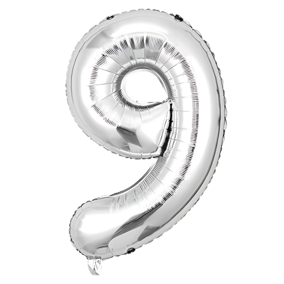 Воздушный шар в виде цифры 9 серебро,32 дюйма, фольгированый, для праздников для дня рождения, юбилеев, Каменец-Подольский