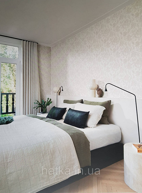 Шпалери флізелінові еко Rasch Sophia 0.53х10 рослинний принт квіти листя срібло бежеві на світло-сірому 3д Київ - фото 1