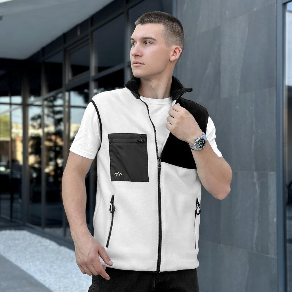 Чоловіча флісова жилетка Pobedov Wolf молочно-чорна Київ - фото 6