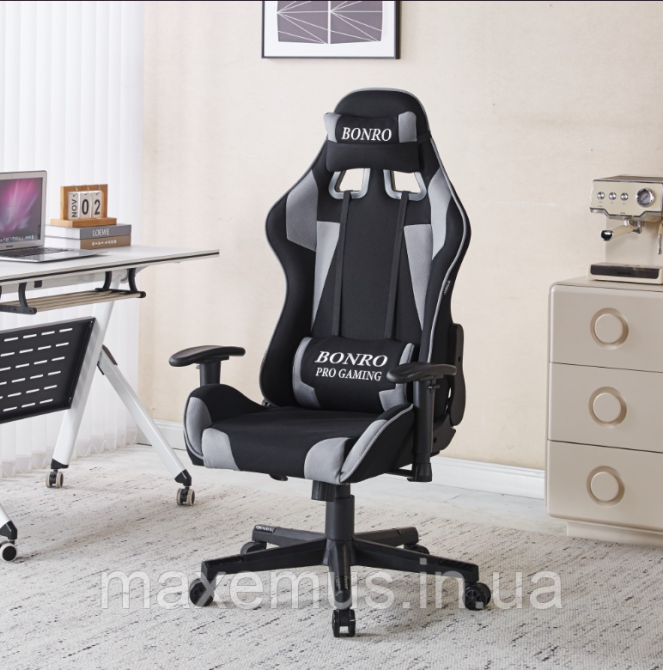 Кресло геймерское из ткани с регулировкой подлокотников B-142 компьютерное кресло для геймера черно-серое Мостиска - изображение 1