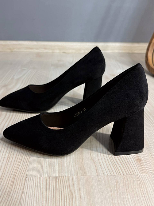 Туфли женские Meideli 3190-7 лодочки на широком устойчивом каблуке экозамша черные, 39, 24,9 см Киев - изображение 9