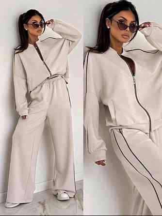 Женский стильный повседневный костюм двойка двухнить петля Бежевый, 42/44 Одесса