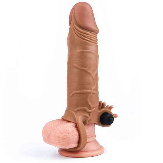 Насадка на член - Pleasure X-Tender Vibrating Penis Sleeve Add 2" Brown Sex Aura Київ