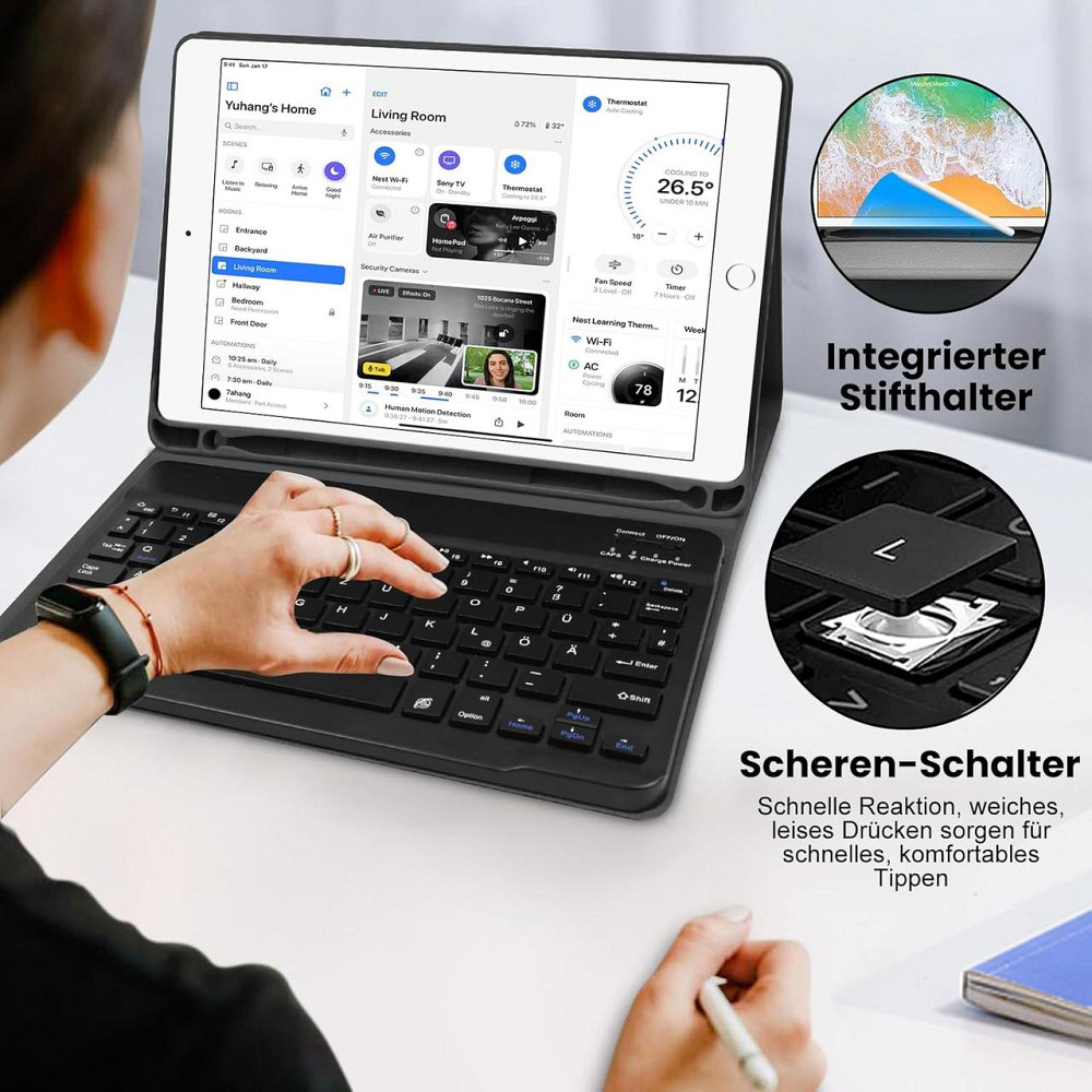 Клавіатурний чохол для iPad 9.7 (2018/6th) та 2017 (5th), iPad Air 1/2, магнітна бездротова QWERTZ з держачем для стилуса, чорний Київ - фото 8